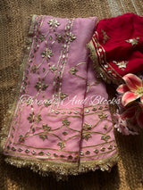 Baby Pink Kachi Patti Jaal Saree