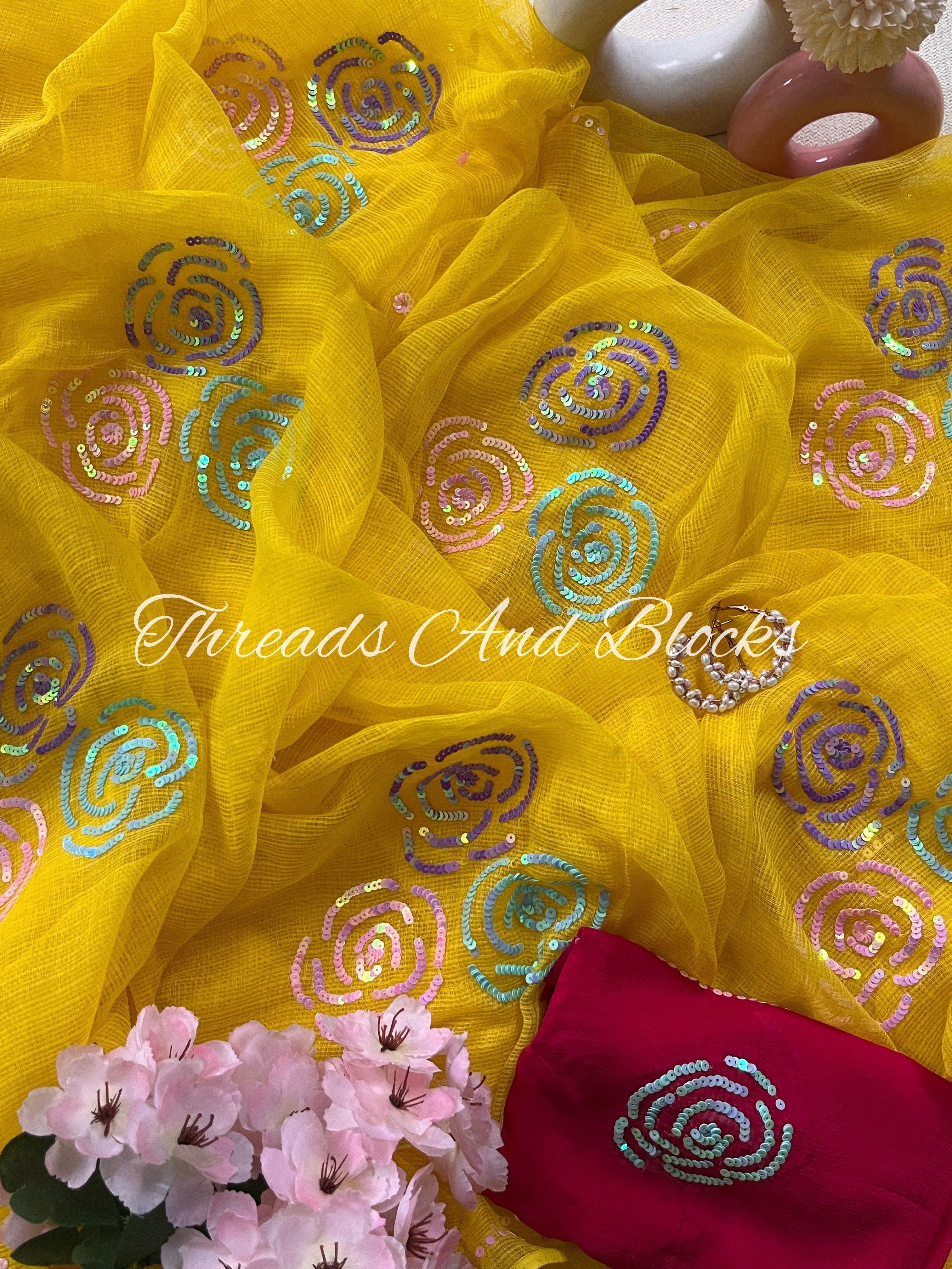 Kota Doriya Cluster Rose Saree