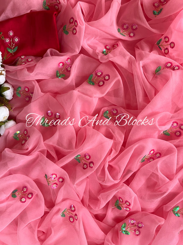 Peachy Pink Blossom Breeze Saree