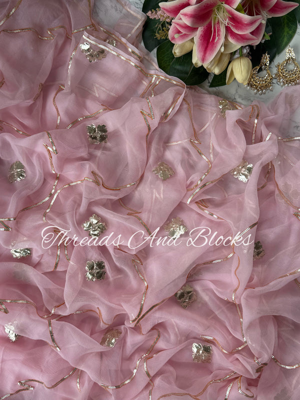Soft Pink Gota Jaal Saree