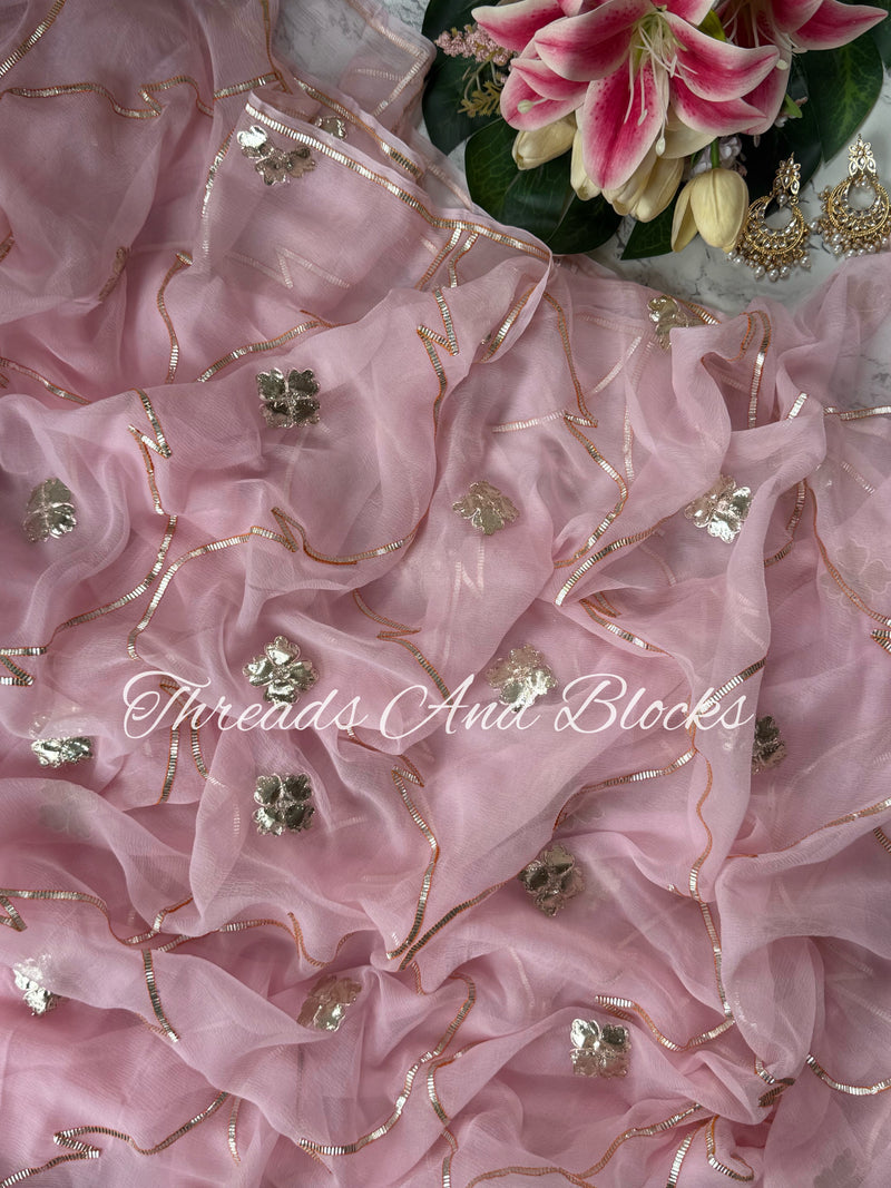 Soft Pink Gota Jaal Saree