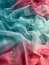 Blue Pink Mukaish Floral Saree