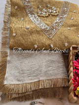 Silver Tissue Saree with Gold Blouse