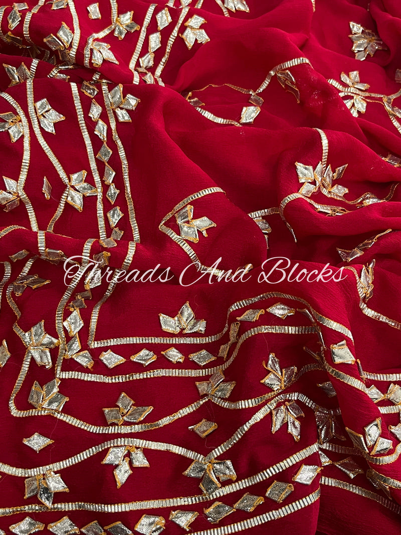 Red Kachi Patti Jaal Saree