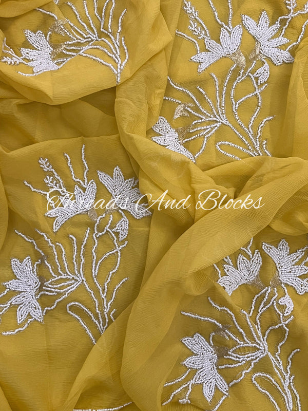 Yellow Pearl Zari Buta Saree