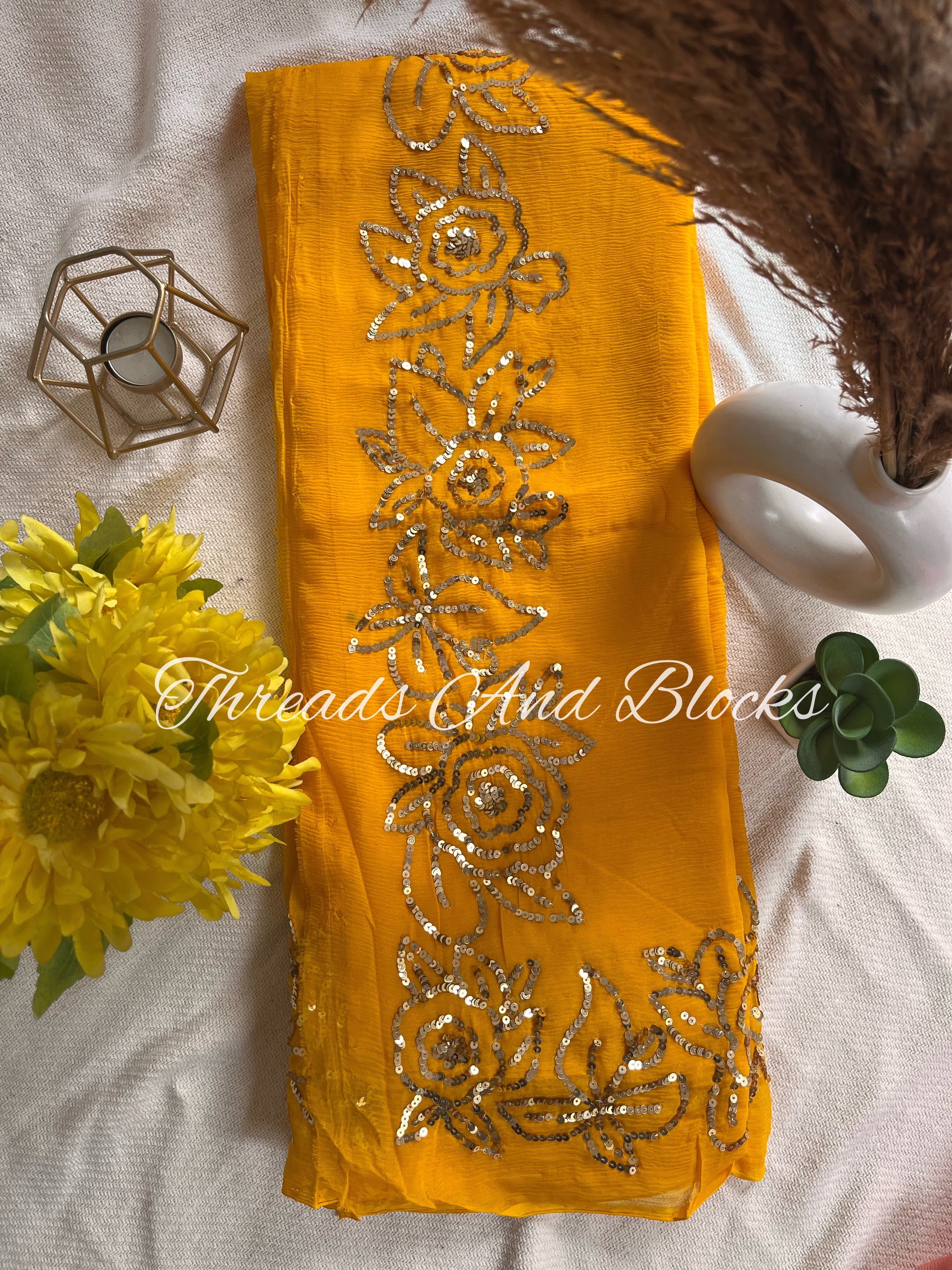 Mango Yellow Rose Border Saree