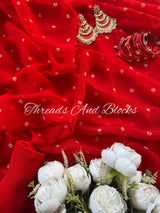 Surkh Laal Bandhani Chiffon Saree