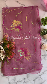 Mauve Sequin Floral Border Saree