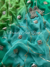 Shaded Blue Green Gota Jaal Saree