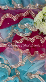 Blue Pink Scalloped Mirror Border Saree