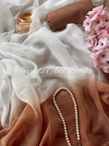 White Shaded Border Chiffon Saree