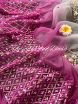 Grey Magenta Criss Cross Border Saree