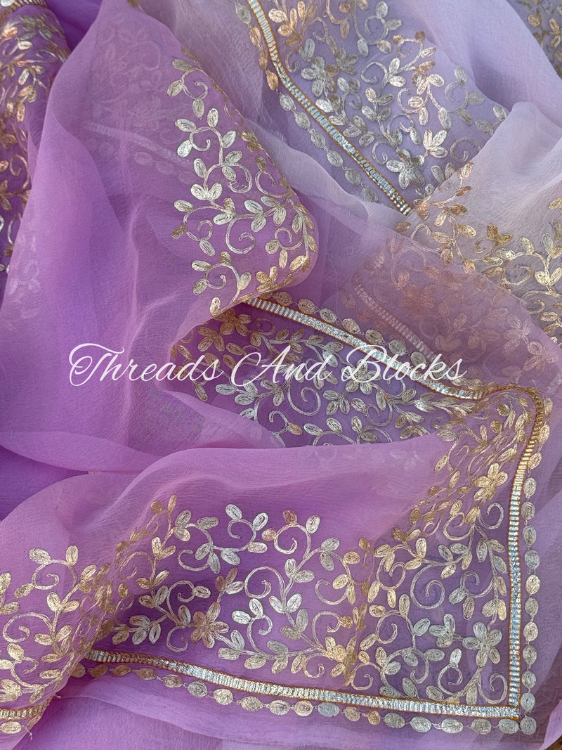 Ombré Lavender Pittan Border Saree