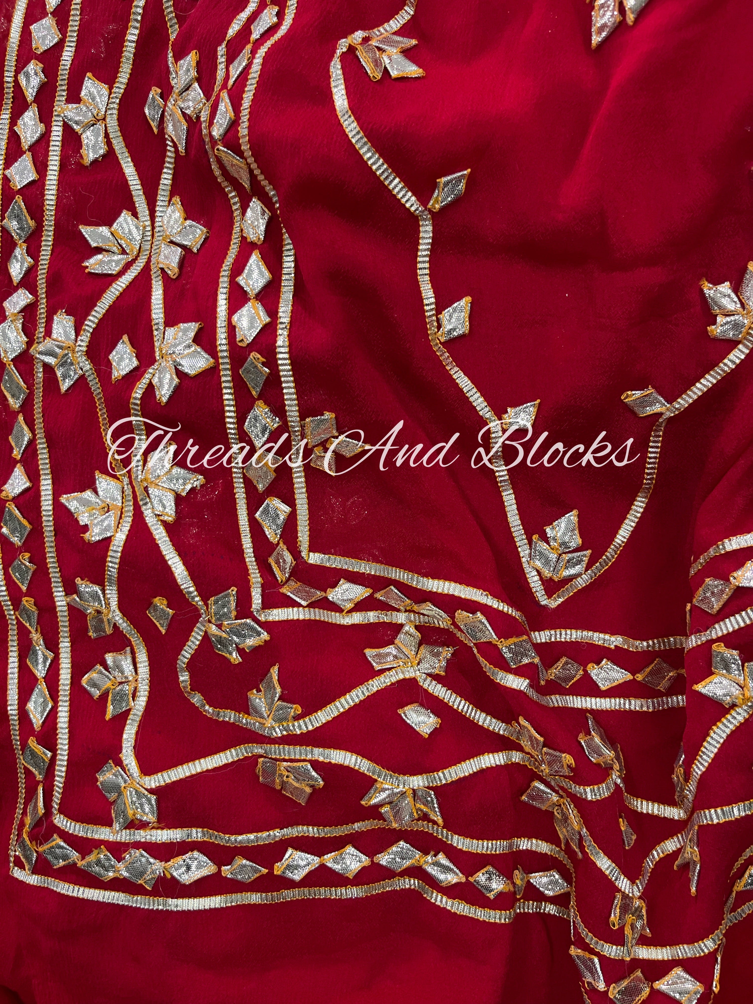 Red Kachi Patti Jaal Saree