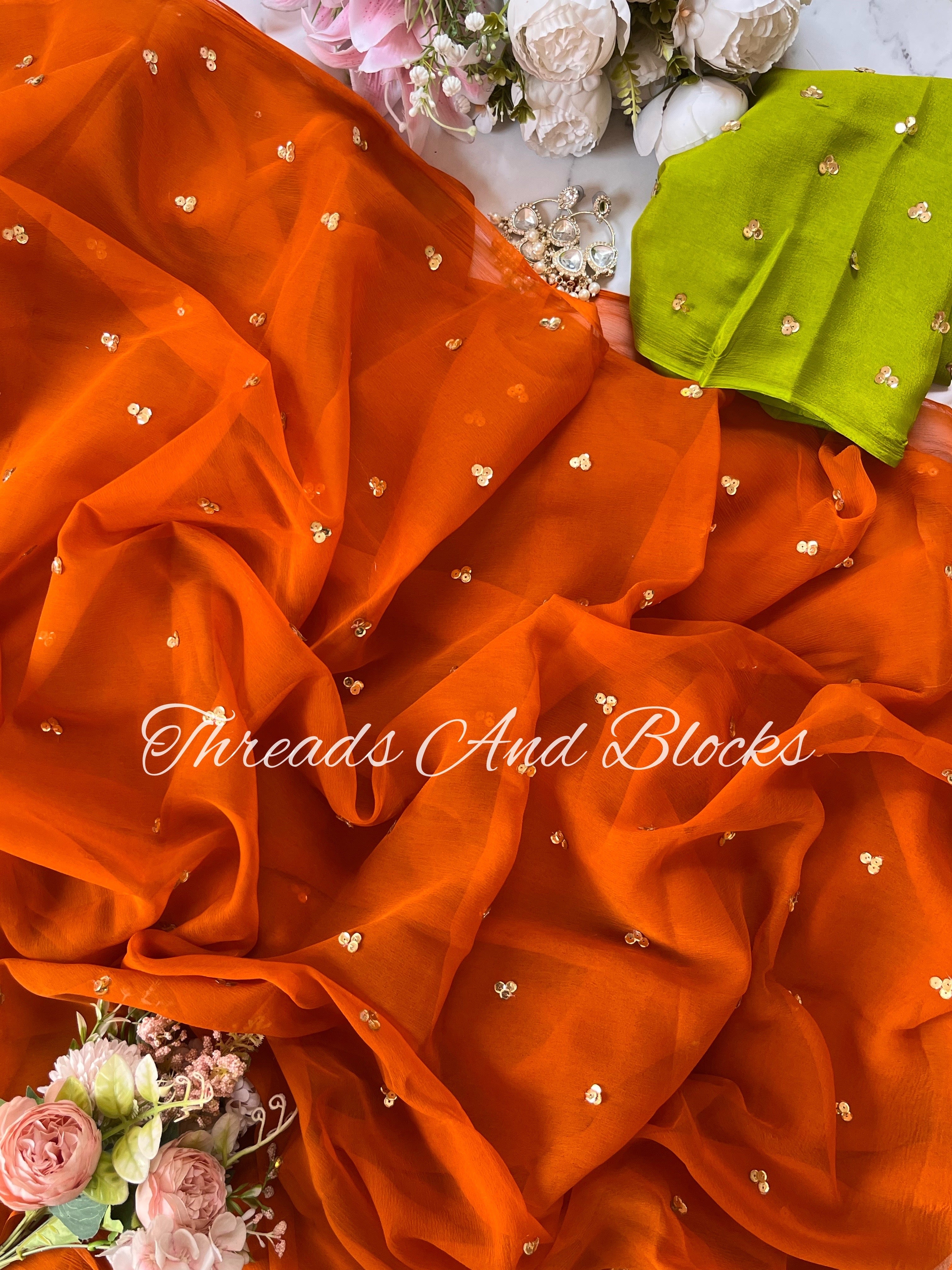 Burnt Orange Tikki Buti Saree