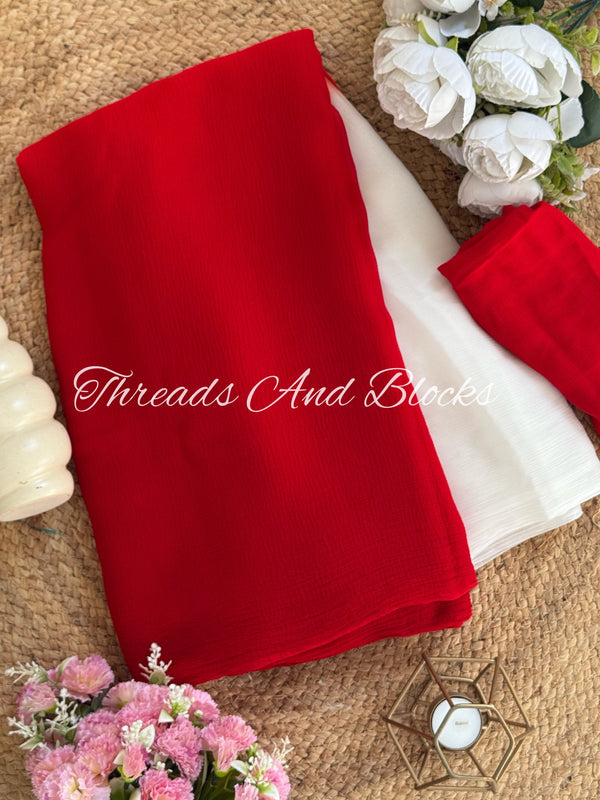 Red White Shaded Chiffon Saree