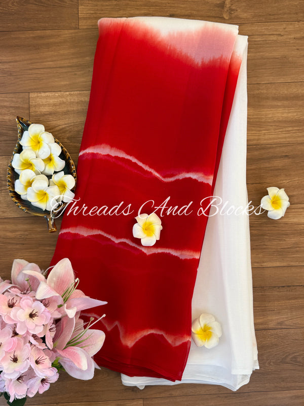 Red White Ripple Saree