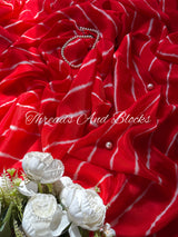 Red Organza Leheriya Saree
