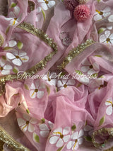 Baby Pink Hibiscus Saree
