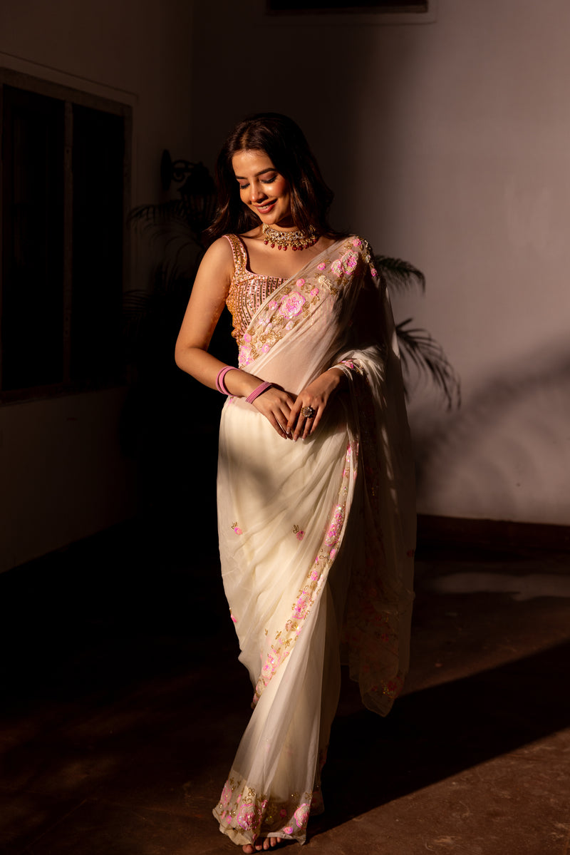 Jasmine Heavy Floral Border Saree