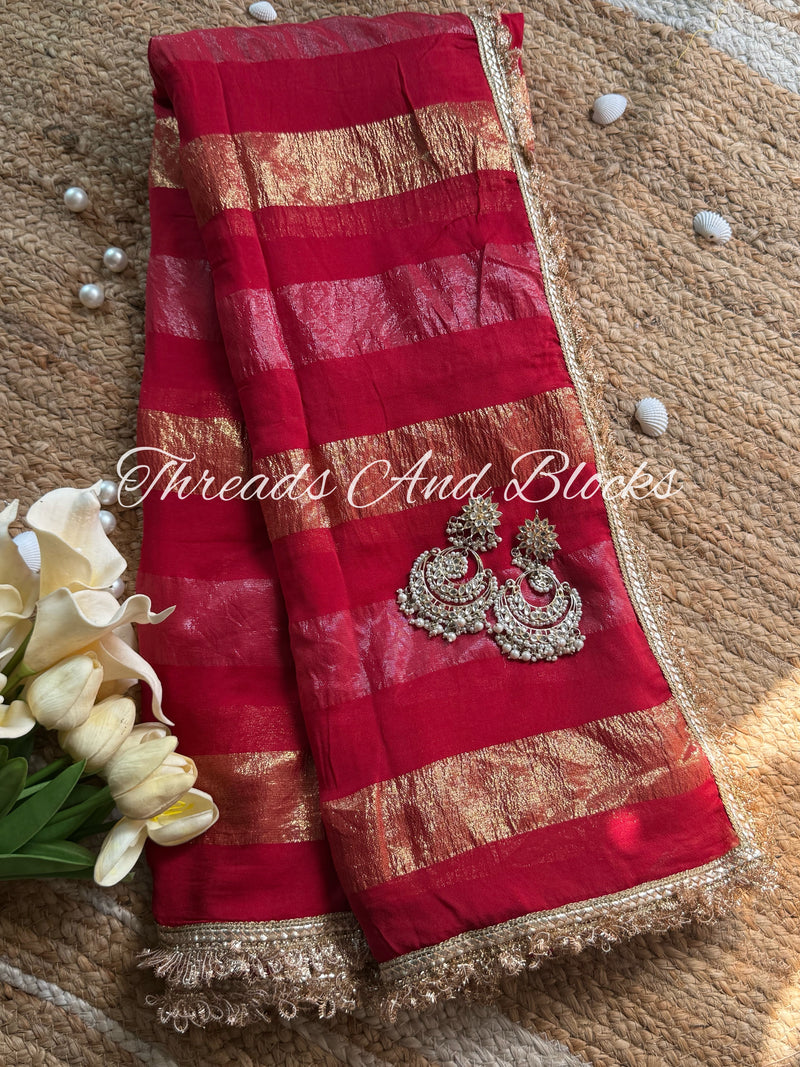 Red Organza Banarasi Saree