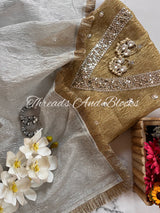 Silver Tissue Saree with Gold Blouse