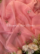 Baby Pink Floral Mukaish Saree