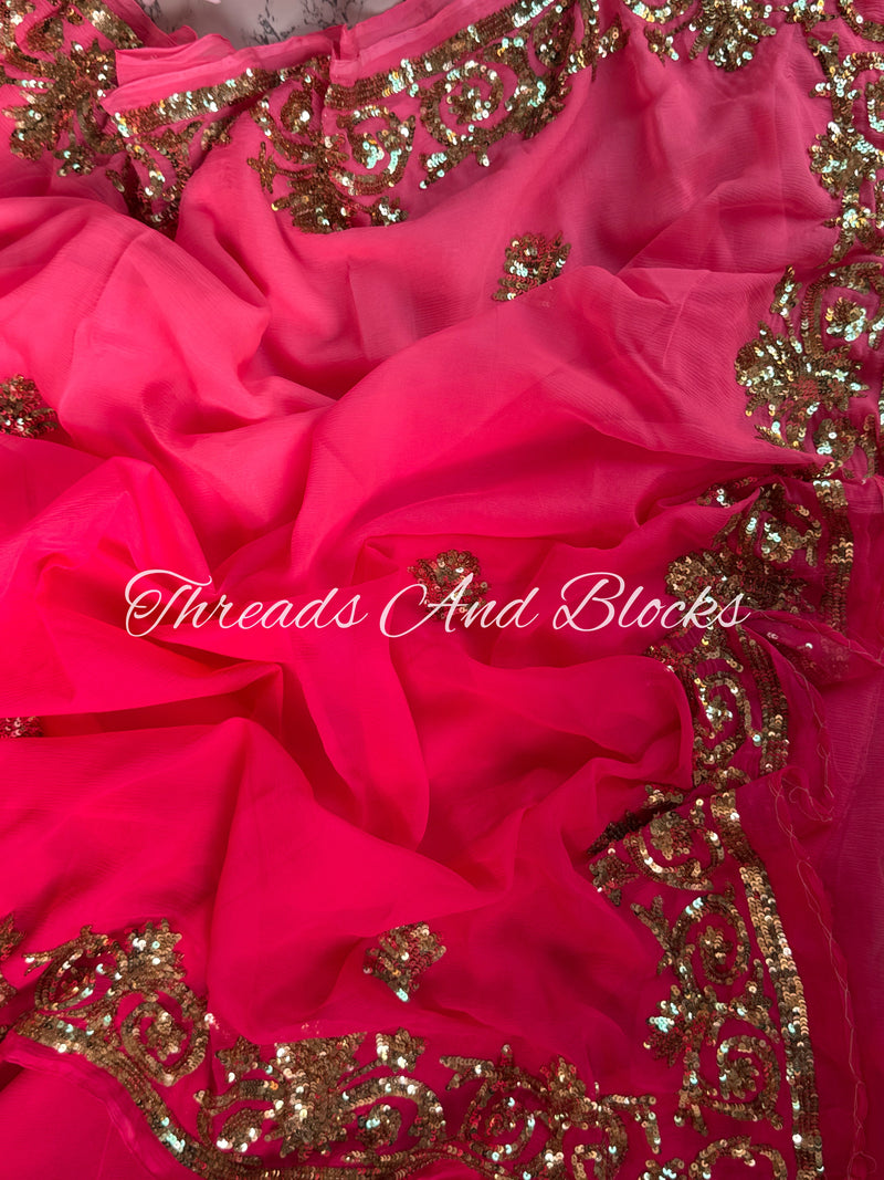 Sharbati Pink Sequin Border Saree