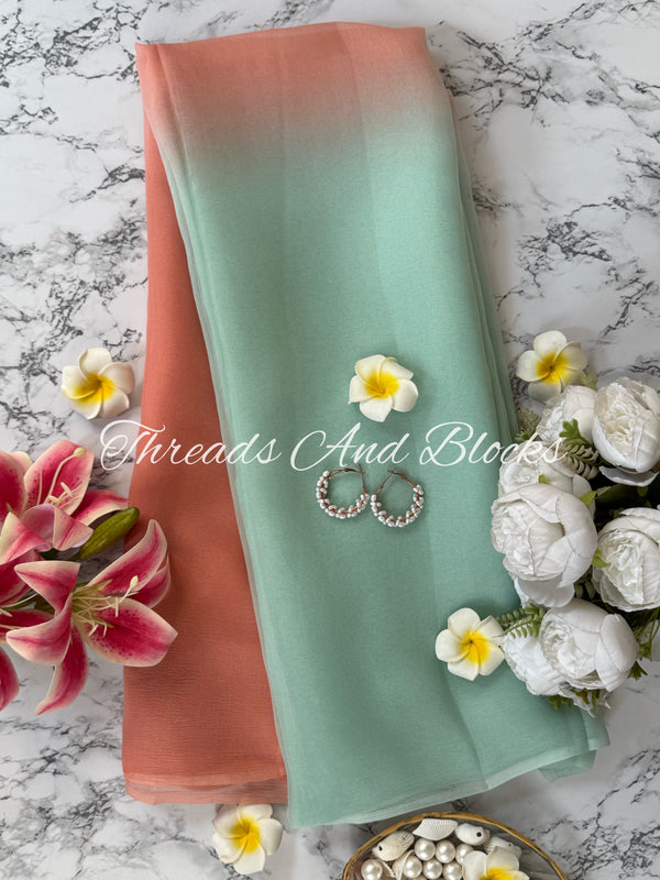 Mint and Peach Shaded Saree