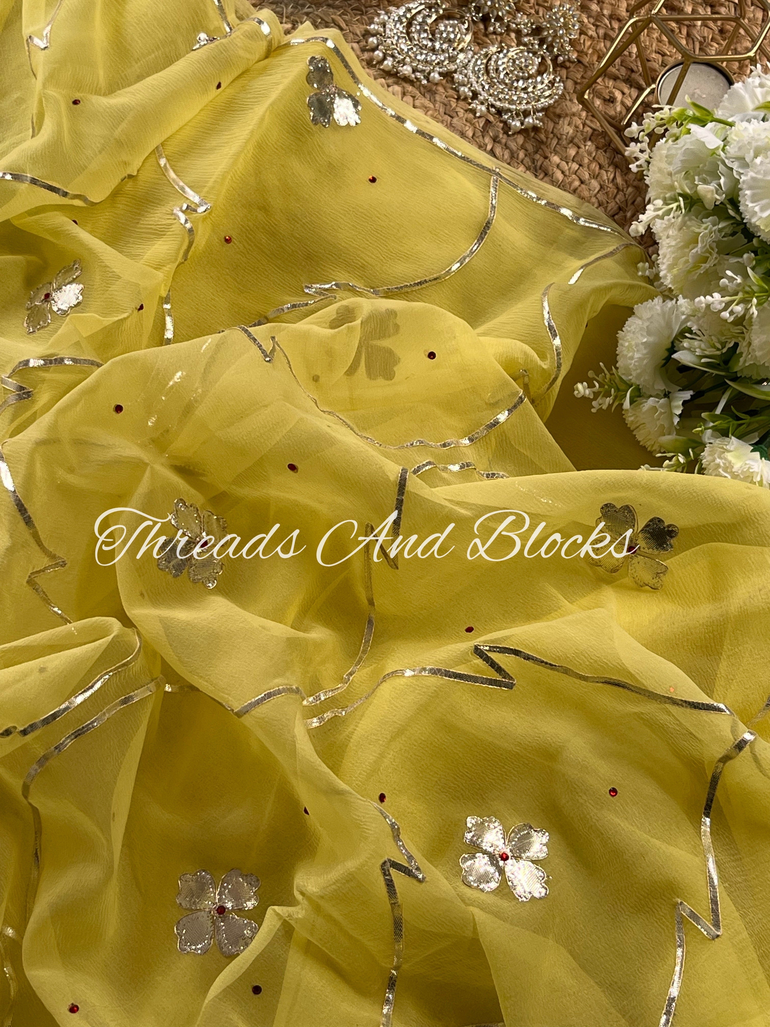 Lemon Yellow Gota Jaal Saree