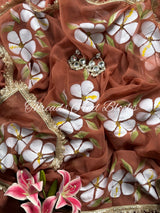 Caramel Brown Hibiscus Saree