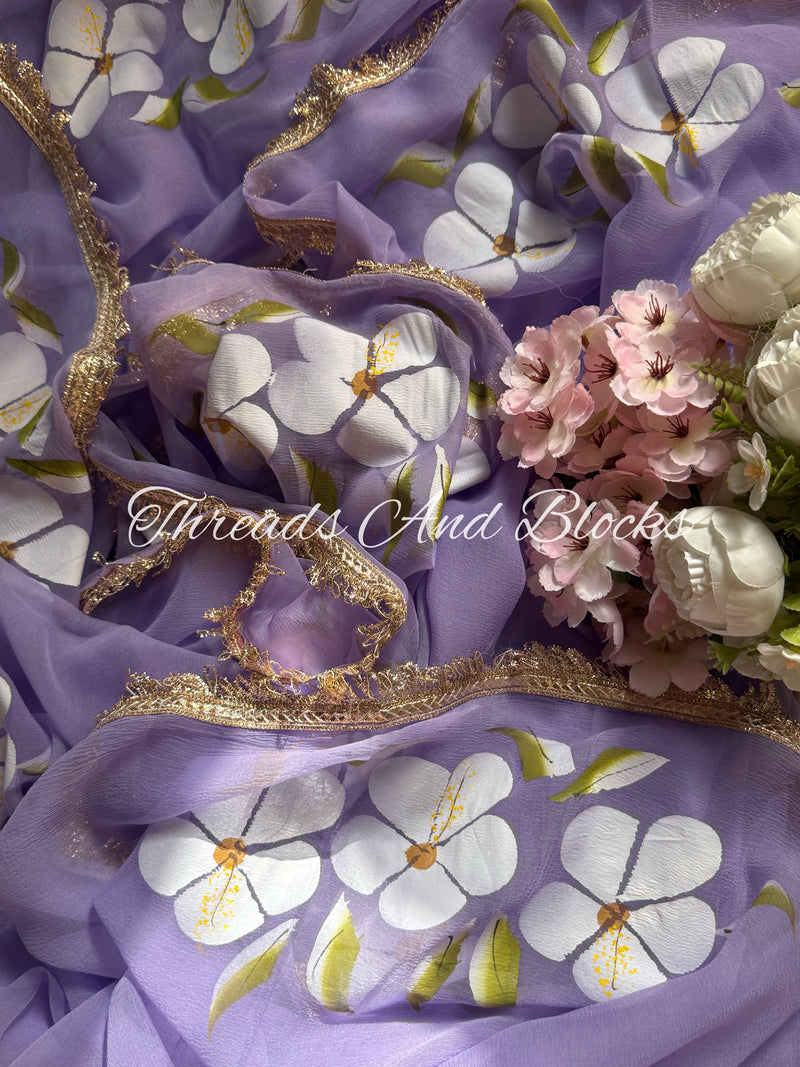 Lavender Hibiscus Saree with Border