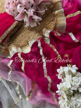Rosé Grey Lappa Chiffon Saree