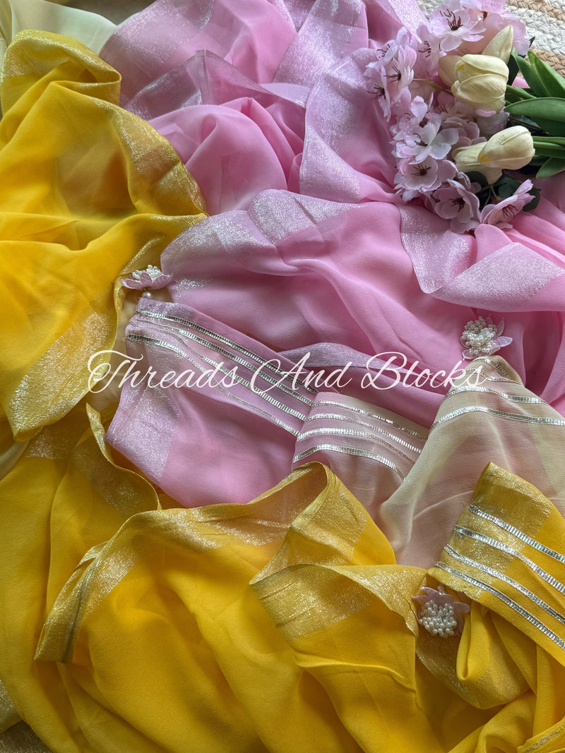 Shimmer Border Pastel Georgette Saree