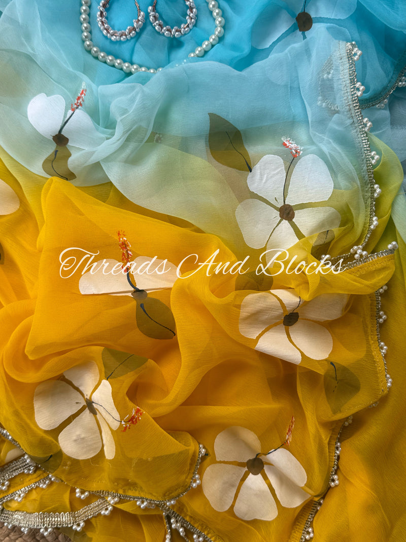 Morning Sky Hibiscus Saree