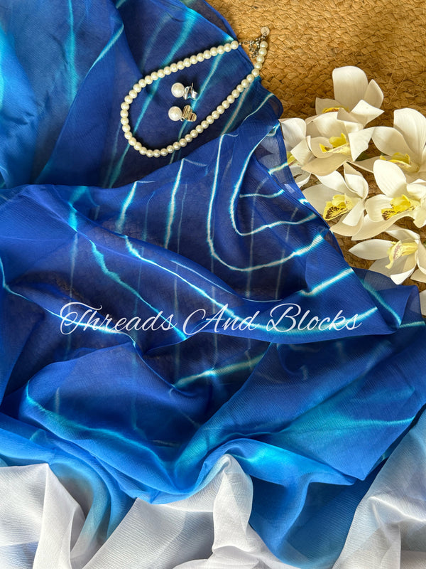 Smokey Indigo Leheriya Saree