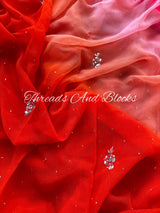 Pink Orange Rose Mukaish Saree