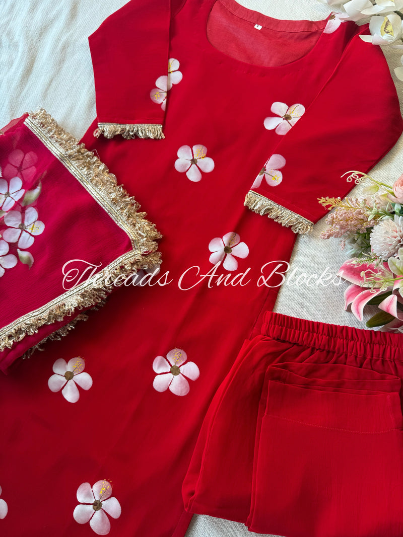 Red Hibiscus Suit Set