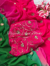 Green Pink Organza Saree with Jaal Blouse