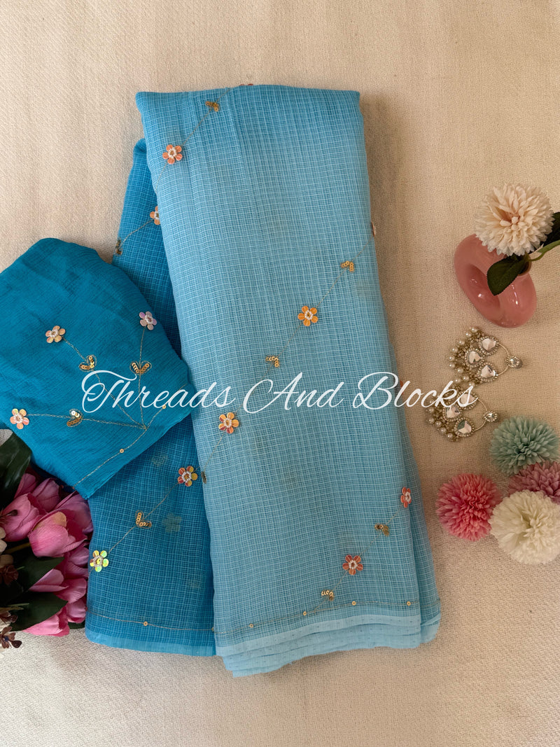 Ombré Blue Kota Doriya Jaal Saree