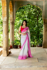 Grey Magenta Criss Cross Border Saree