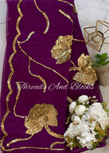 Purple Sequin Floral Border Saree