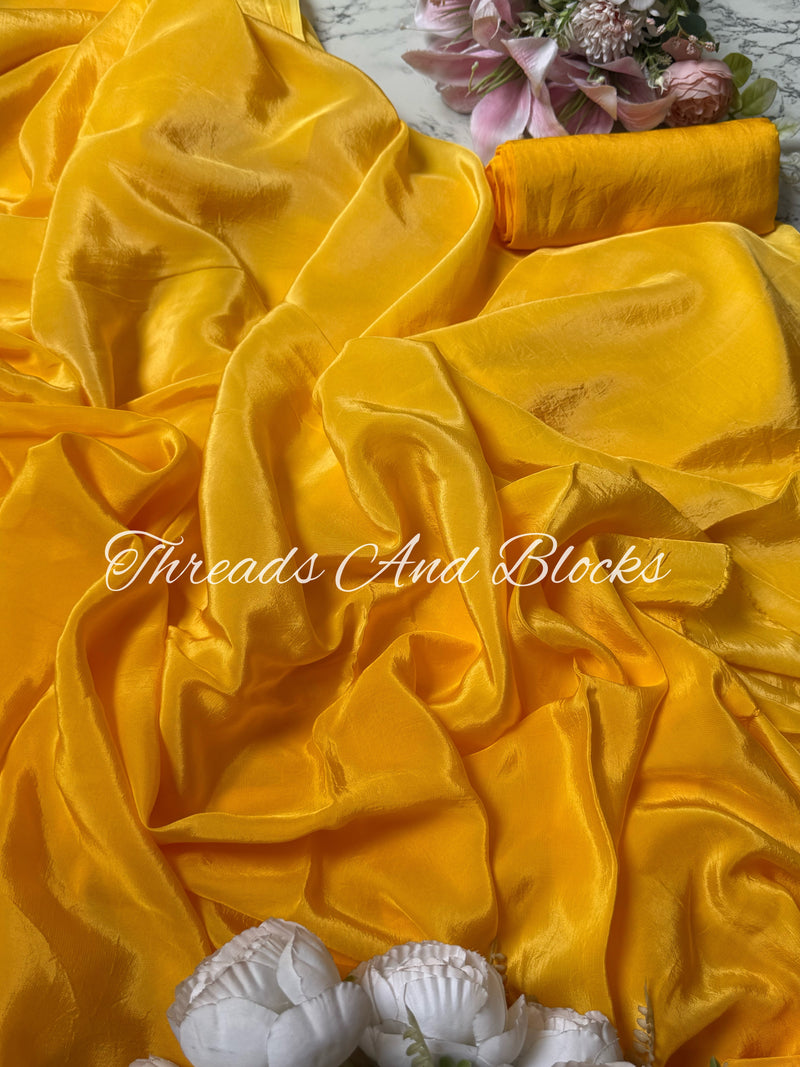 Shaded Yellow Crepe Saree
