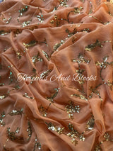 Rosy Peach Sequin Jaal Saree