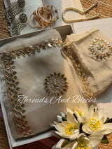 Beige Gold Kachi Gota Tissue Saree