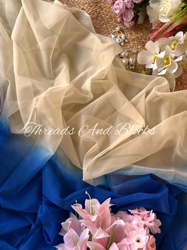 Beige and Blue Shaded Saree