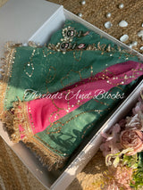 Moss Green and Pink Jaal Saree