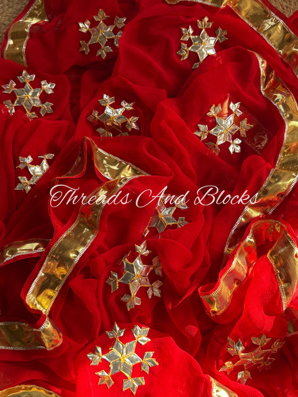 Red Kachi Patti Lappa Border Saree