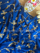 Royal Blue Sequin Jaal Saree