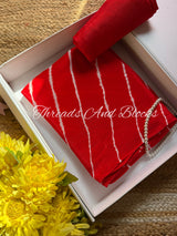 Red Organza Leheriya Saree
